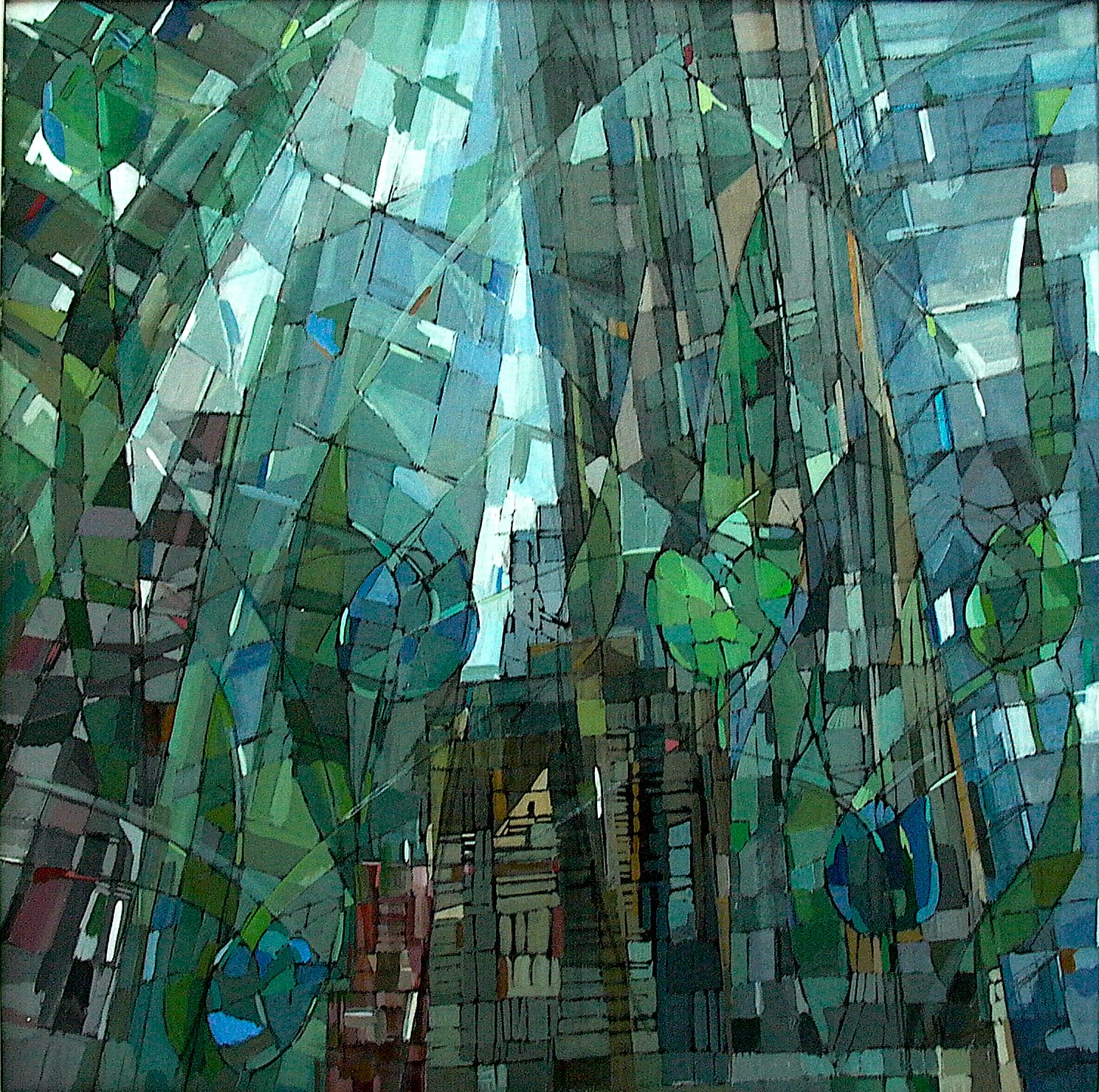 Skyscrapers Reflecting Green, 1997 — painting by Eveline Henner
