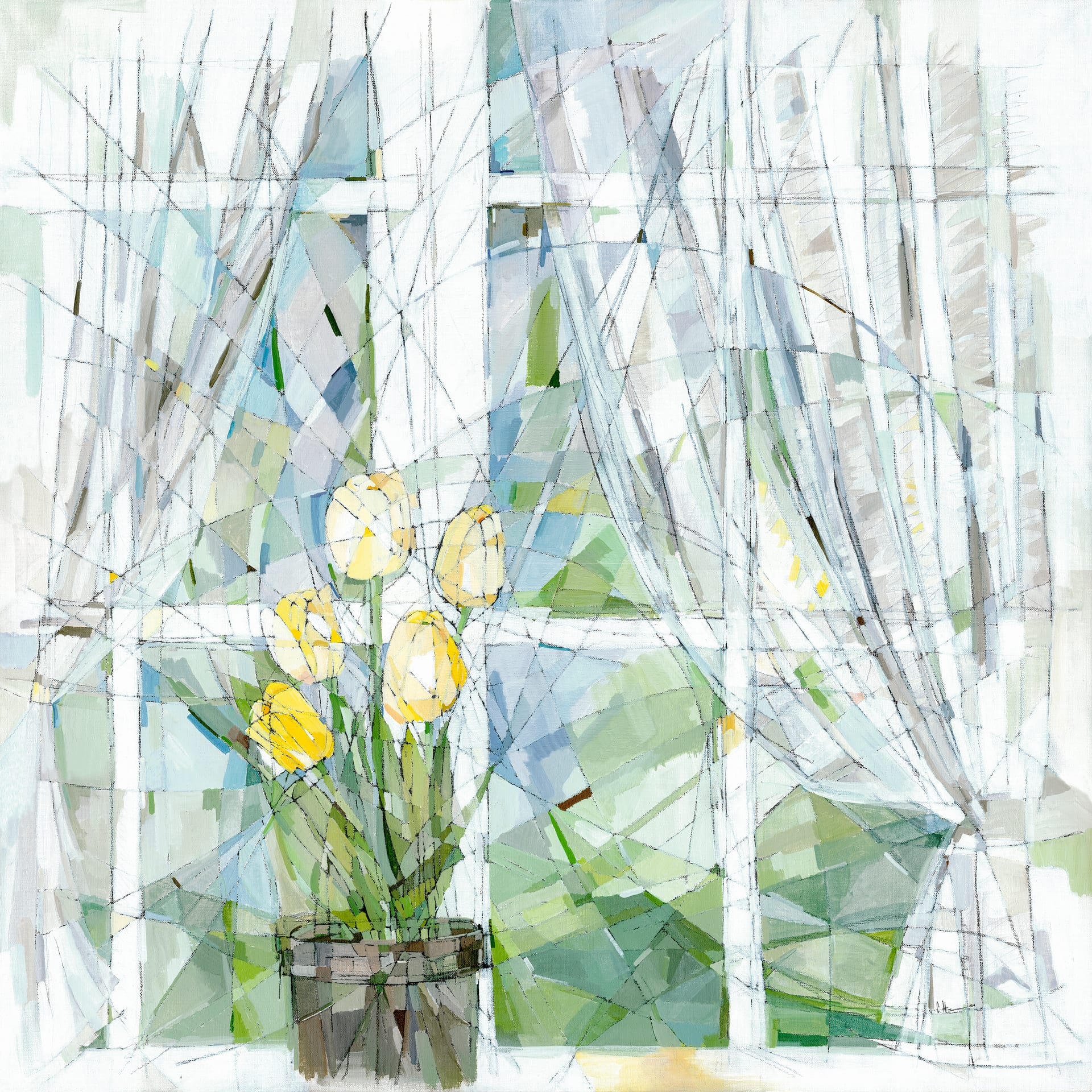 Tulips On Window Sill, 2000 — painting by Eveline Henner