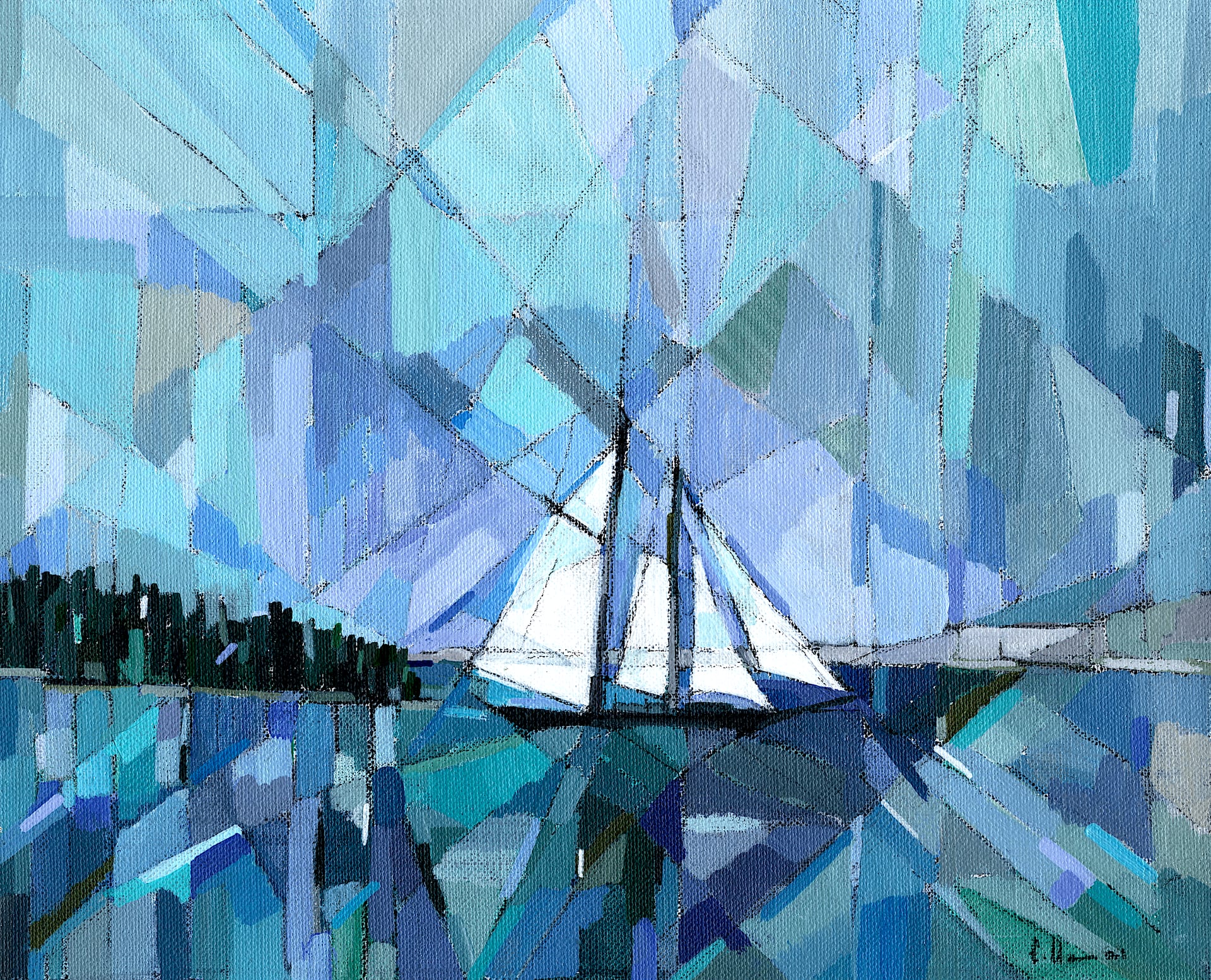 Schooner In Penobscot Bay, 2001 — painting by Eveline Henner