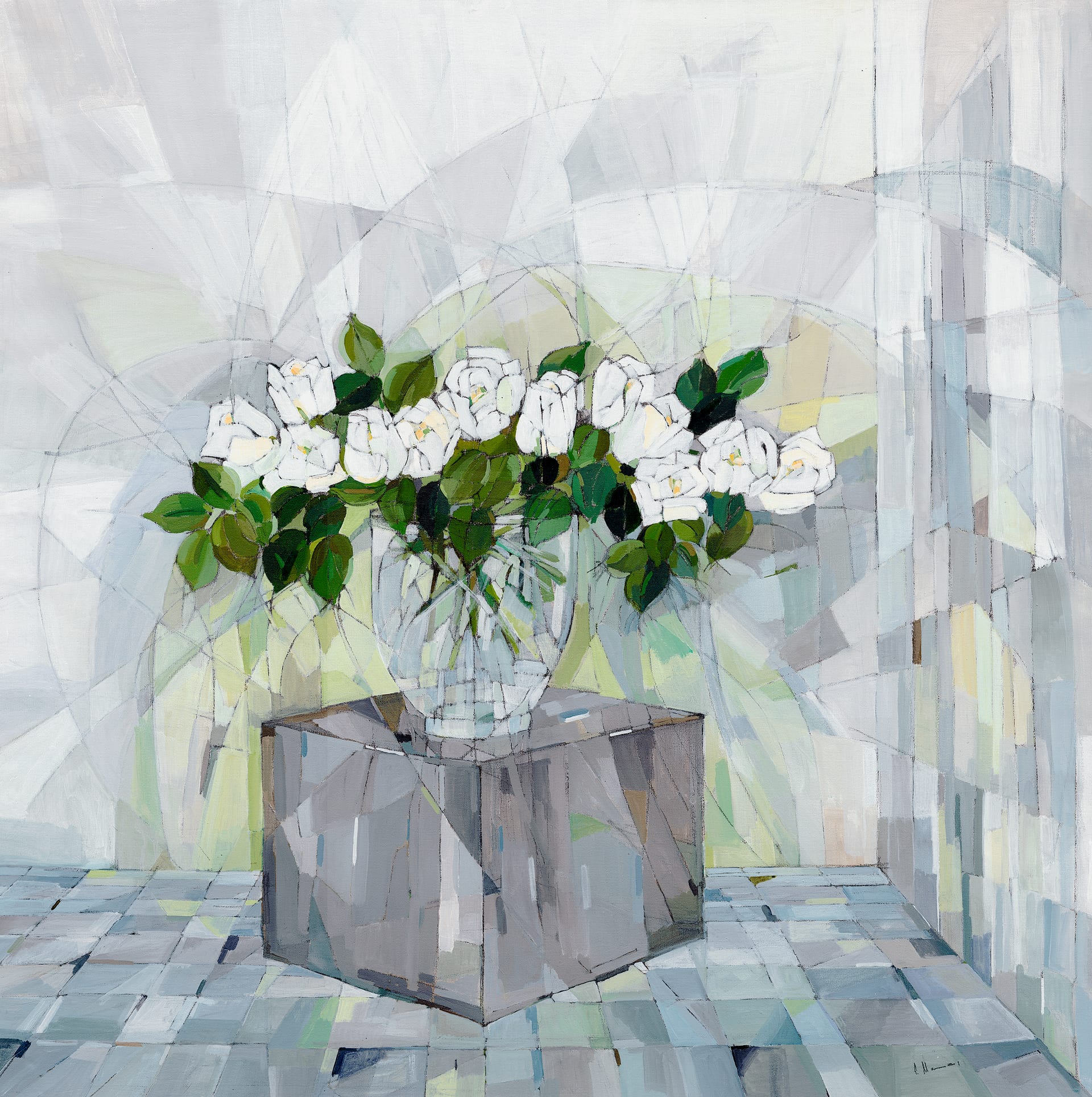 Twelve Roses On Cube, 2004 — painting by Eveline Henner